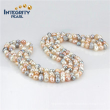 Fashion Pearl Necklace 8mm AA Baroque Long Colorful Pearl Necklace